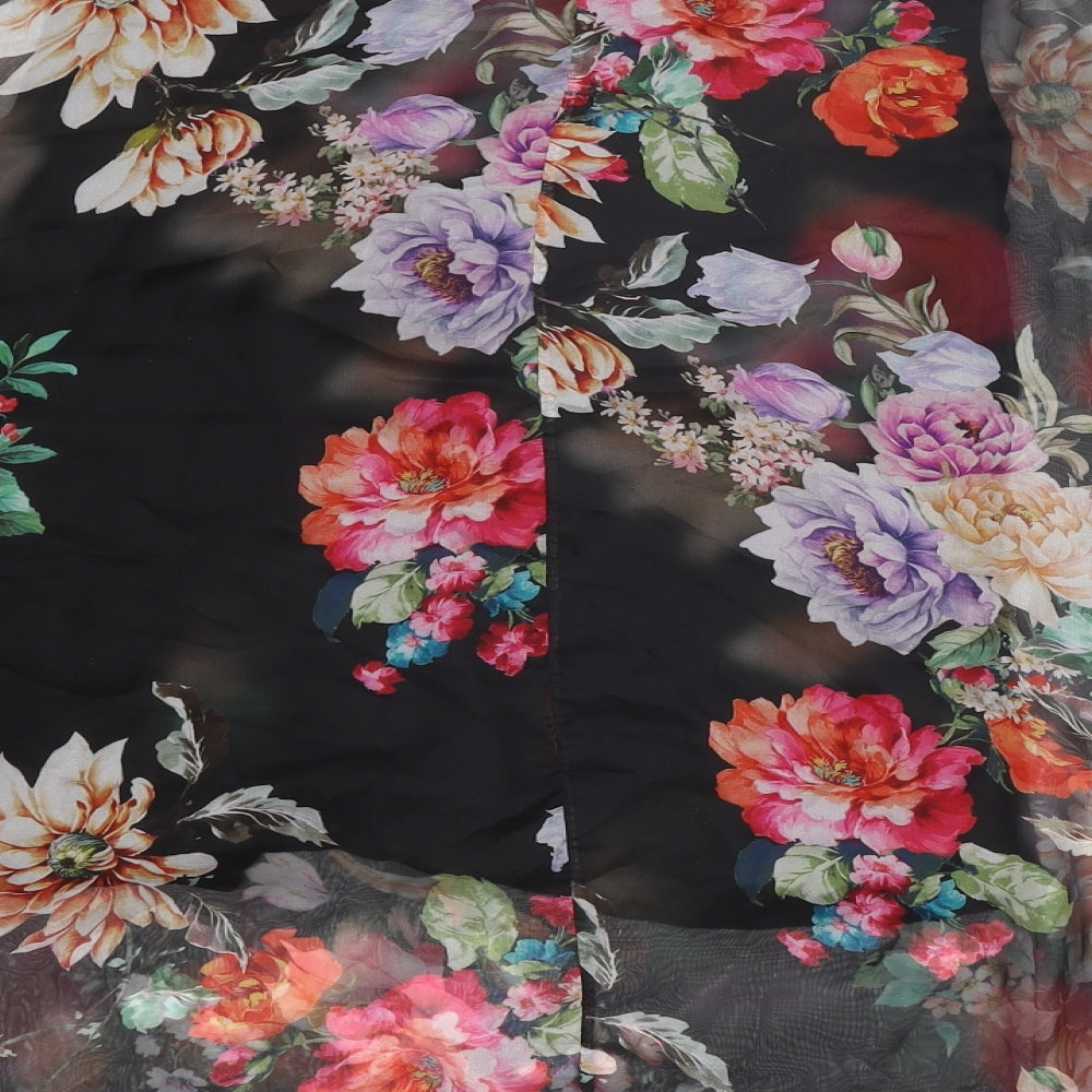 Made in Italy Womens Black Floral Polyester Basic Blouse Size 8 Scoop Neck - Overlay