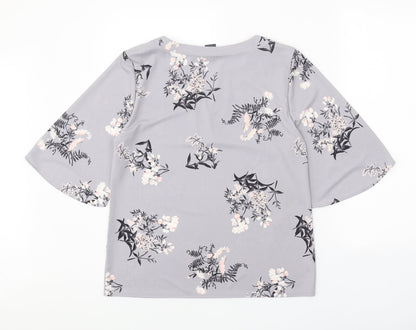 Ann Taylor Womens Grey Floral Polyester Basic Blouse Size M V-Neck