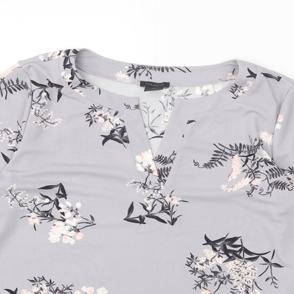 Ann Taylor Womens Grey Floral Polyester Basic Blouse Size M V-Neck