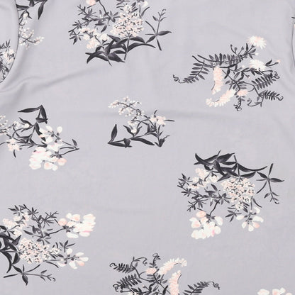 Ann Taylor Womens Grey Floral Polyester Basic Blouse Size M V-Neck