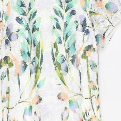Per Una Womens White Floral Polyester A-Line Size 8 Round Neck Zip