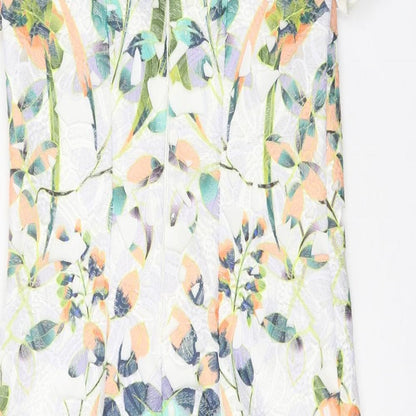 Per Una Womens White Floral Polyester A-Line Size 8 Round Neck Zip