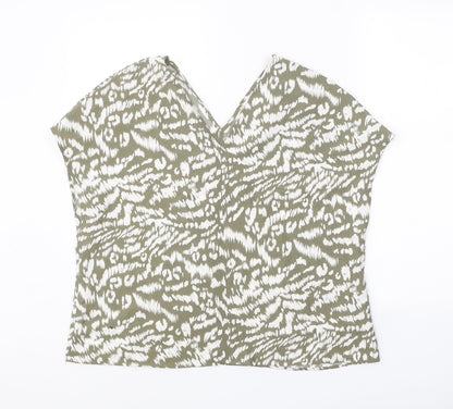 Primark Womens Beige Animal Print Polyester Basic Blouse Size 8 V-Neck - Tiger Print
