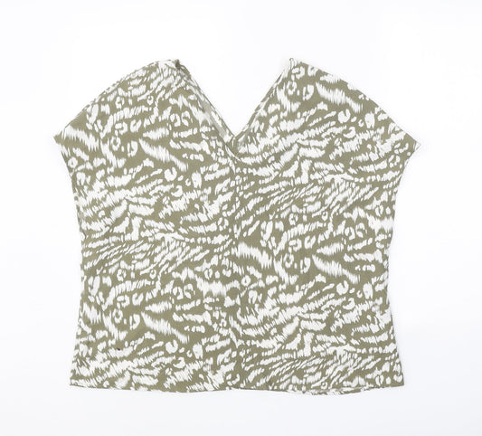 Primark Womens Beige Animal Print Polyester Basic Blouse Size 8 V-Neck - Tiger Print