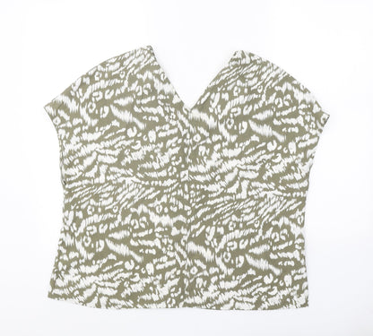 Primark Womens Beige Animal Print Polyester Basic Blouse Size 8 V-Neck - Tiger Print