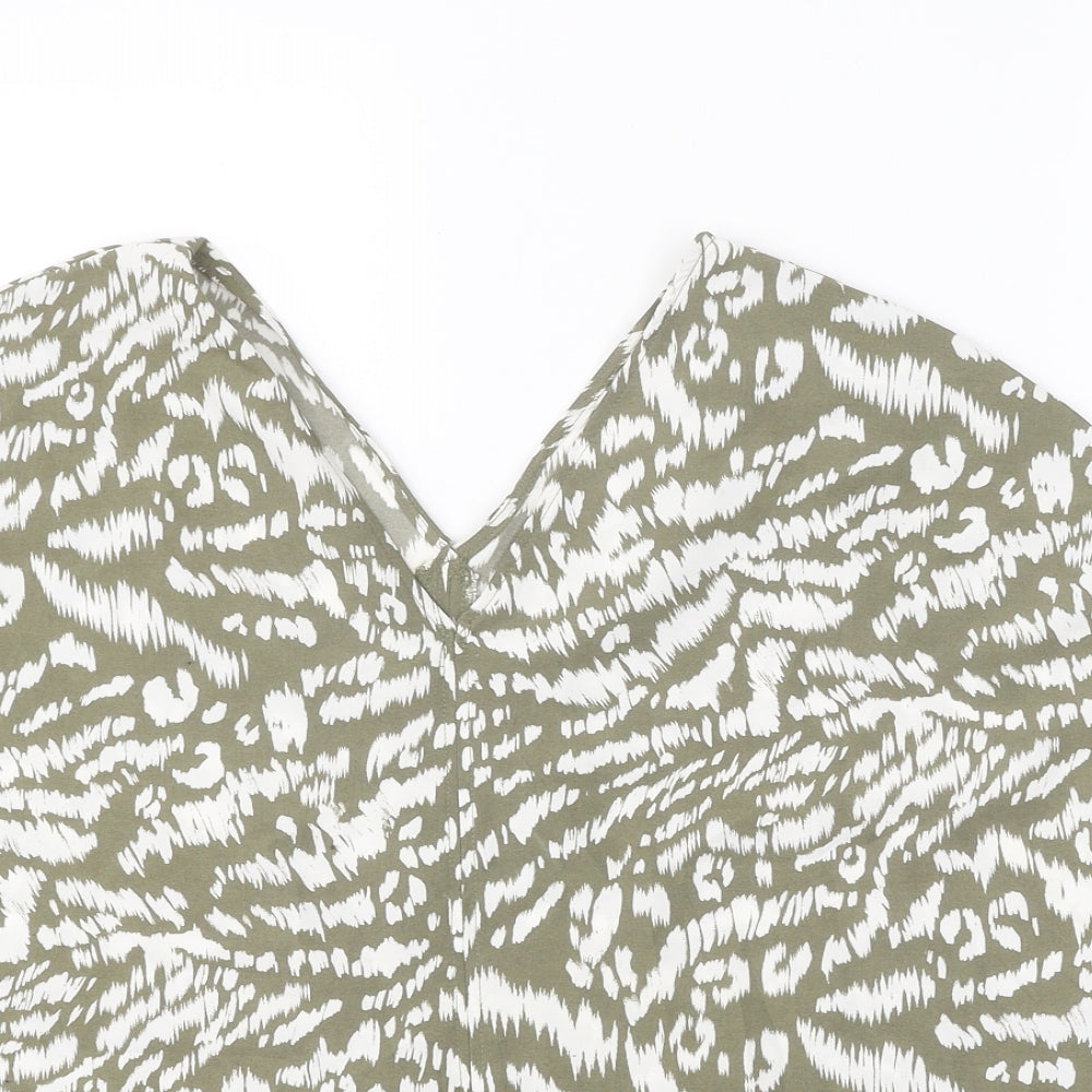 Primark Womens Beige Animal Print Polyester Basic Blouse Size 8 V-Neck - Tiger Print