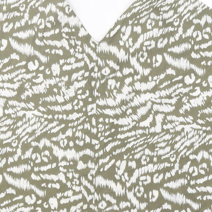 Primark Womens Beige Animal Print Polyester Basic Blouse Size 8 V-Neck - Tiger Print