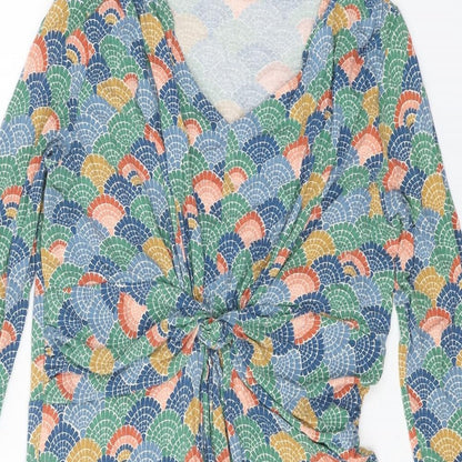 JoJo Maman Bébé Womens Multicoloured Geometric Viscose A-Line Size M V-Neck Pullover