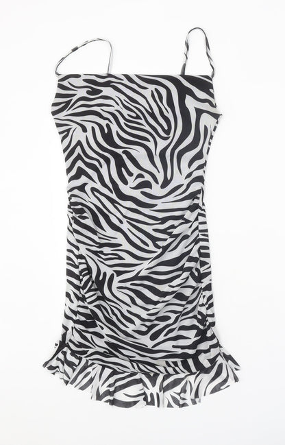 I SAW IT FIRST Womens Black Animal Print Polyester Bodycon Size 6 Square Neck Pullover - Zebra Pattern