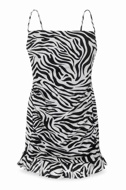 I SAW IT FIRST Womens Black Animal Print Polyester Bodycon Size 6 Square Neck Pullover - Zebra Pattern