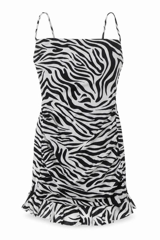 I SAW IT FIRST Womens Black Animal Print Polyester Bodycon Size 6 Square Neck Pullover - Zebra Pattern