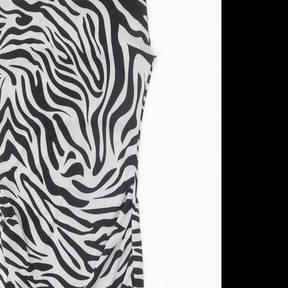 I SAW IT FIRST Womens Black Animal Print Polyester Bodycon Size 6 Square Neck Pullover - Zebra Pattern