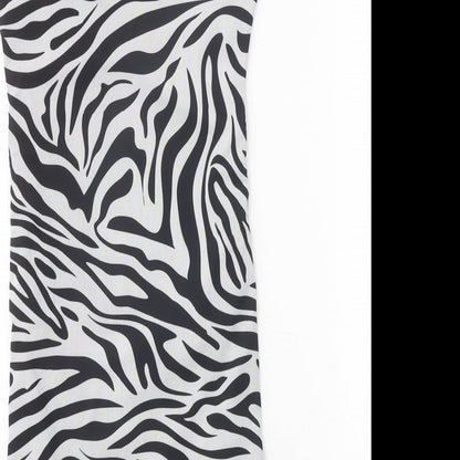I SAW IT FIRST Womens Black Animal Print Polyester Bodycon Size 6 Square Neck Pullover - Zebra Pattern
