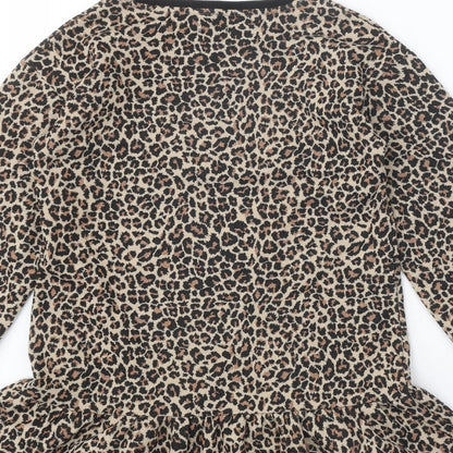 NEXT Girls Brown Animal Print Polyester A-Line Size 10 Years Round Neck Pullover - Leopard Print