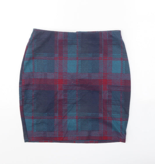New Look Womens Blue Plaid Polyester A-Line Skirt Size 8 Zip
