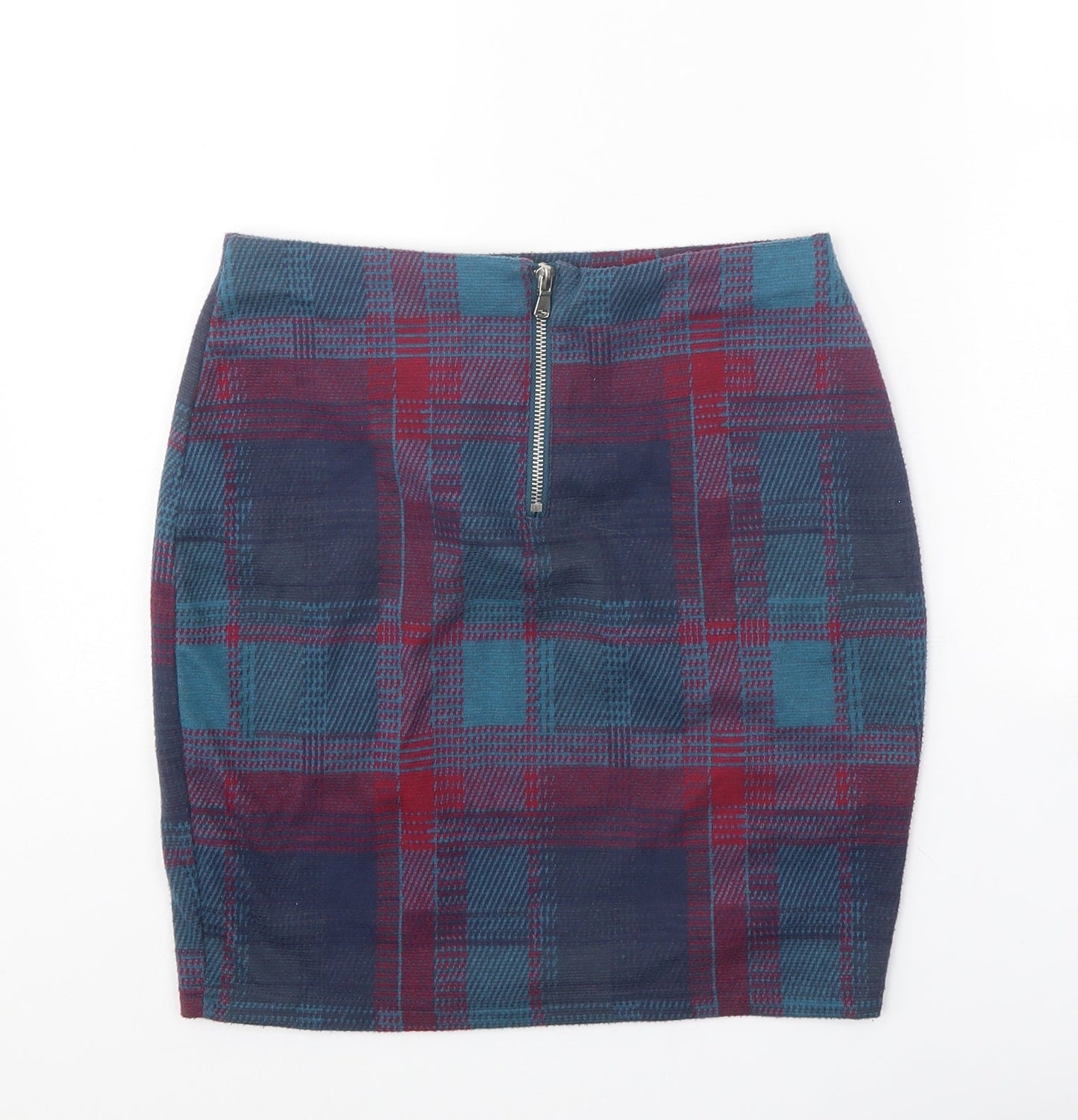 New Look Womens Blue Plaid Polyester A-Line Skirt Size 8 Zip