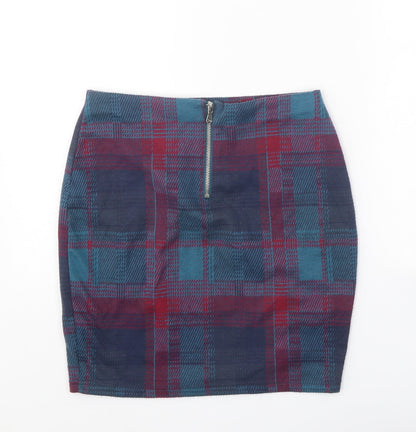 New Look Womens Blue Plaid Polyester A-Line Skirt Size 8 Zip