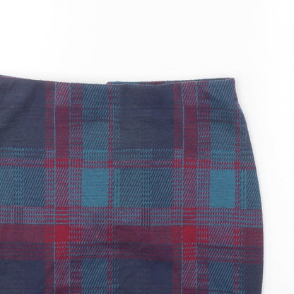 New Look Womens Blue Plaid Polyester A-Line Skirt Size 8 Zip