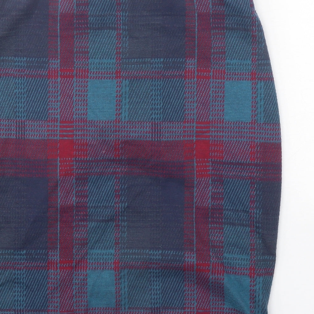 New Look Womens Blue Plaid Polyester A-Line Skirt Size 8 Zip