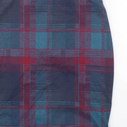 New Look Womens Blue Plaid Polyester A-Line Skirt Size 8 Zip