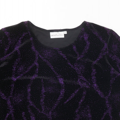 EWM Womens Black Geometric Polyester Basic T-Shirt Size M Round Neck