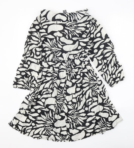 Primark Womens Black Geometric 100% Cotton Fit & Flare Size 8 V-Neck Pullover