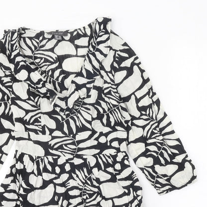 Primark Womens Black Geometric 100% Cotton Fit & Flare Size 8 V-Neck Pullover