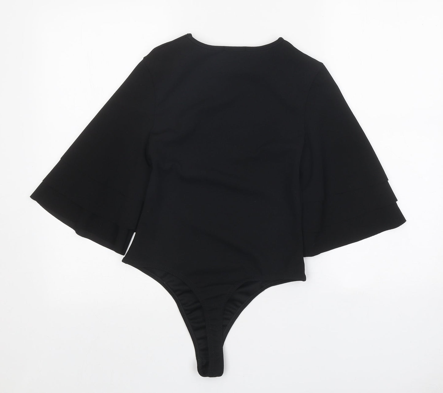 PRETTYLITTLETHING Womens Black Polyester Bodysuit One-Piece Size 8 Snap - Voluminous Sleeves