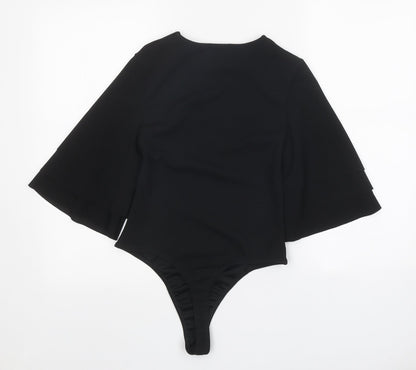 PRETTYLITTLETHING Womens Black Polyester Bodysuit One-Piece Size 8 Snap - Voluminous Sleeves