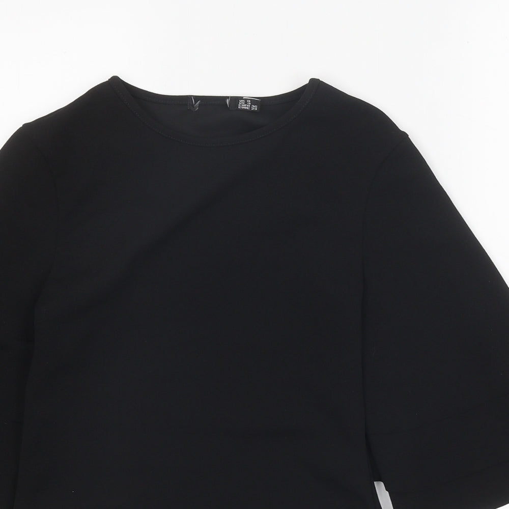 PRETTYLITTLETHING Womens Black Polyester Bodysuit One-Piece Size 8 Snap - Voluminous Sleeves