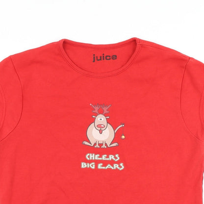 Juice Womens Red 100% Cotton Basic T-Shirt Size XL Scoop Neck - Reindeer, Cheers Big Ears