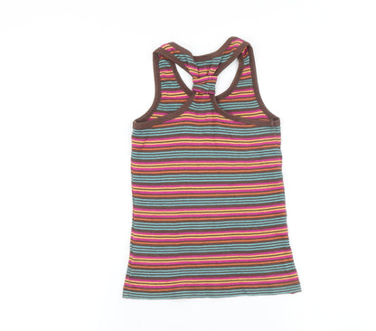 George Girls Brown Striped 100% Cotton Basic Tank Size 7-8 Years Round Neck Pullover
