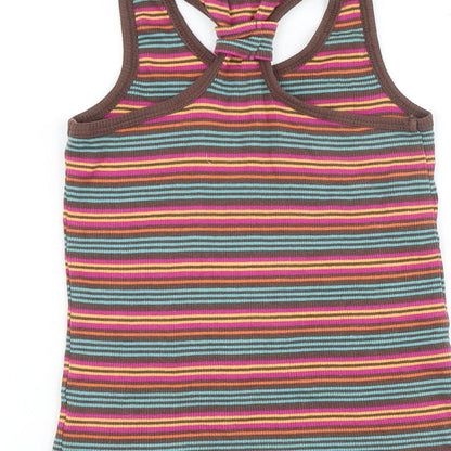 George Girls Brown Striped 100% Cotton Basic Tank Size 7-8 Years Round Neck Pullover