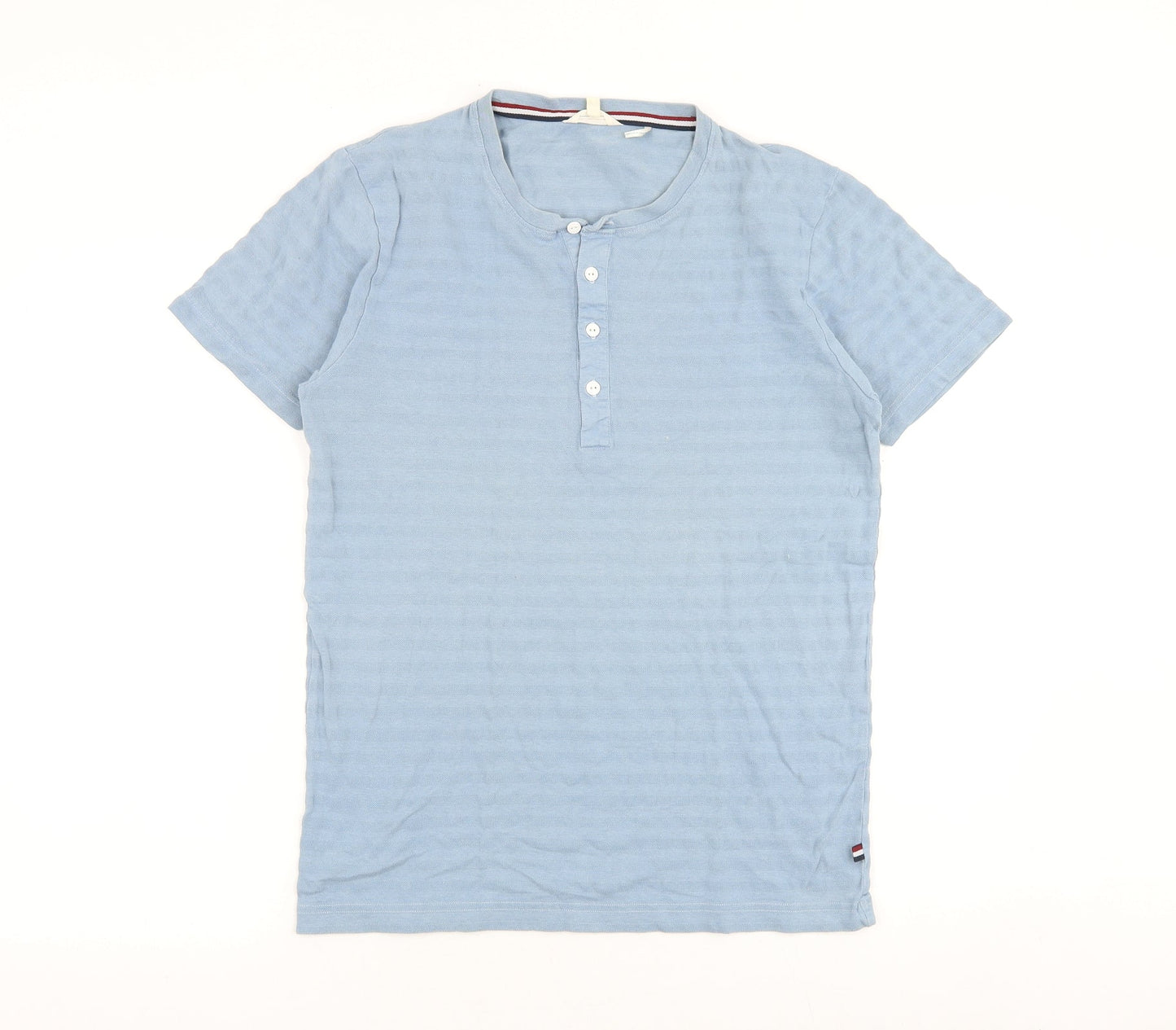 Lindbergh Mens Blue Striped Polyester T-Shirt Size M Round Neck
