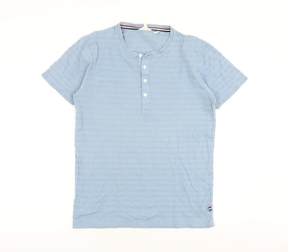 Lindbergh Mens Blue Striped Polyester T-Shirt Size M Round Neck