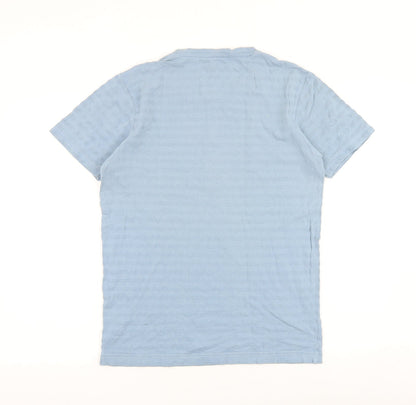 Lindbergh Mens Blue Striped Polyester T-Shirt Size M Round Neck