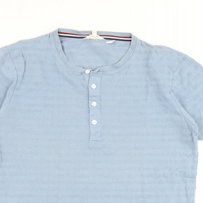Lindbergh Mens Blue Striped Polyester T-Shirt Size M Round Neck