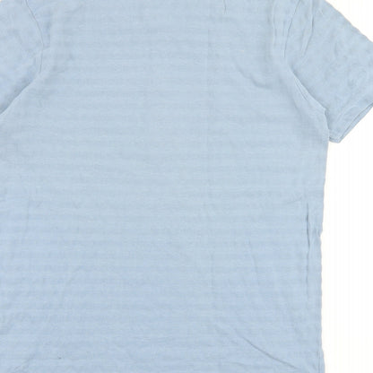 Lindbergh Mens Blue Striped Polyester T-Shirt Size M Round Neck