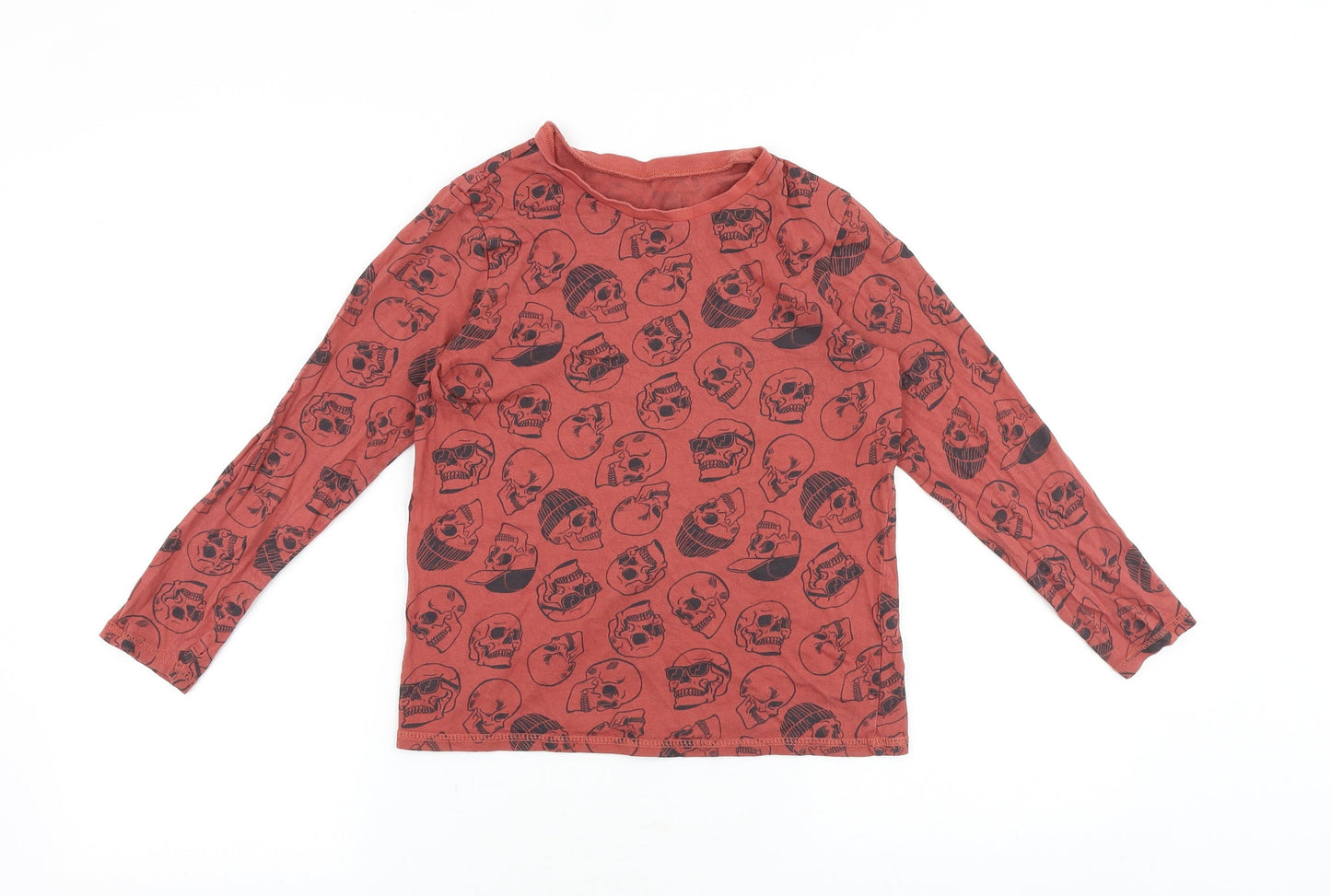 George Boys Red Geometric 100% Cotton Basic T-Shirt Size 9-10 Years Round Neck Pullover - Skull