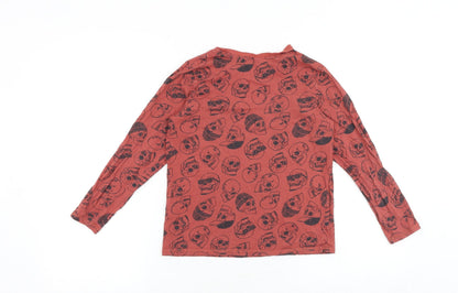George Boys Red Geometric 100% Cotton Basic T-Shirt Size 9-10 Years Round Neck Pullover - Skull