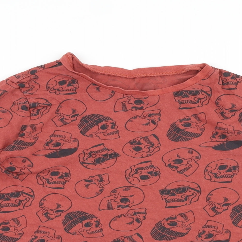George Boys Red Geometric 100% Cotton Basic T-Shirt Size 9-10 Years Round Neck Pullover - Skull