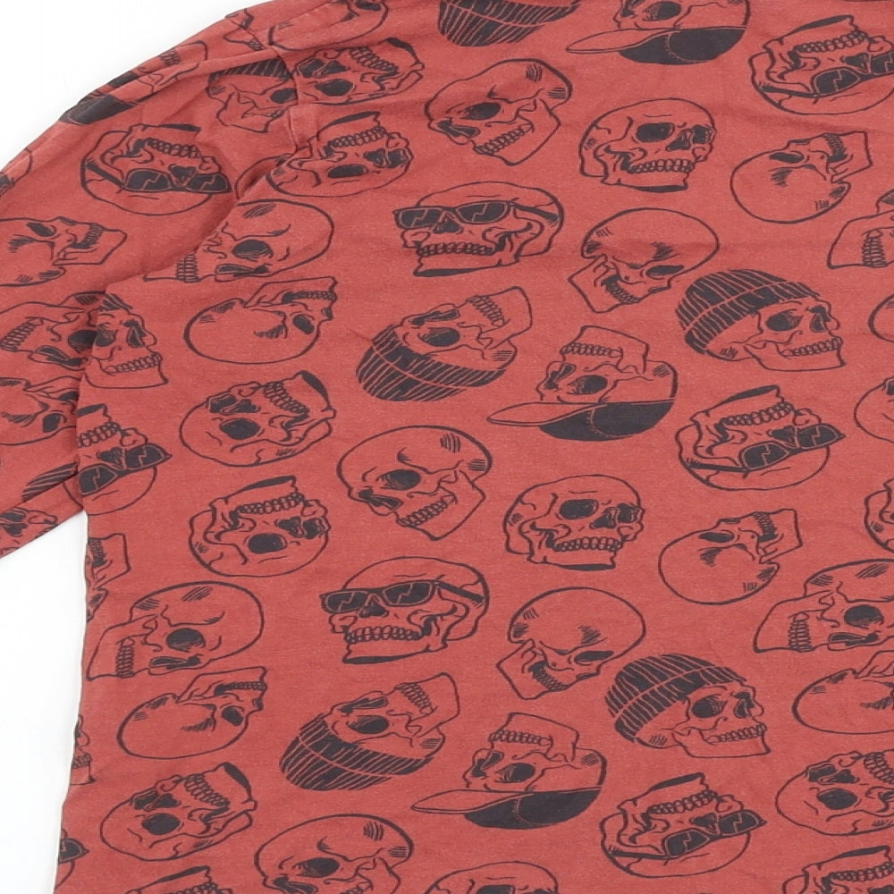 George Boys Red Geometric 100% Cotton Basic T-Shirt Size 9-10 Years Round Neck Pullover - Skull