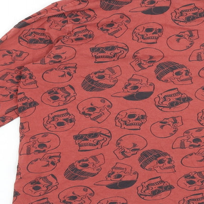 George Boys Red Geometric 100% Cotton Basic T-Shirt Size 9-10 Years Round Neck Pullover - Skull