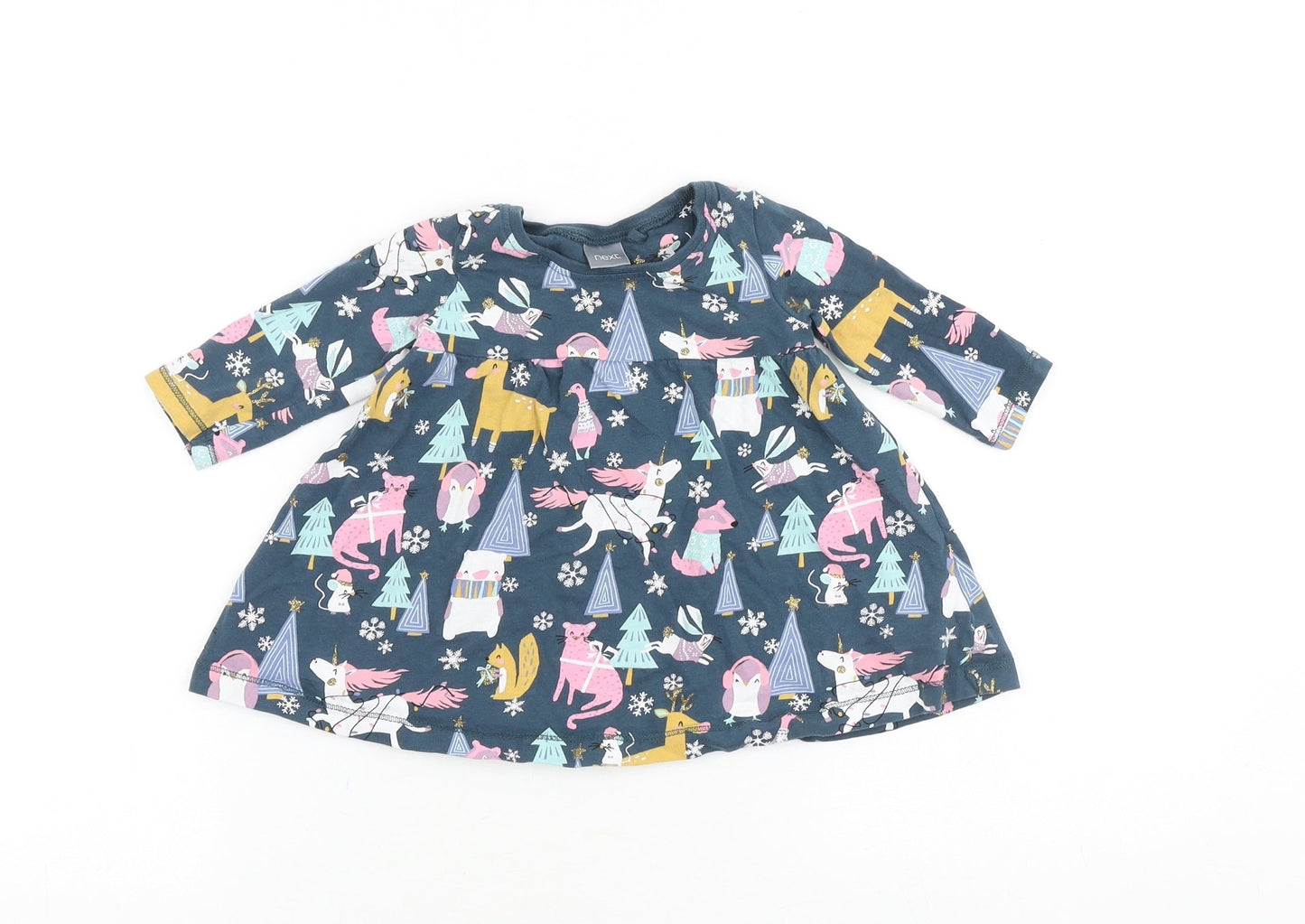 NEXT Baby Blue Geometric 100% Cotton Pullover T-Shirt Size 3-6 Months Round Neck Pullover - Cute Animals Print