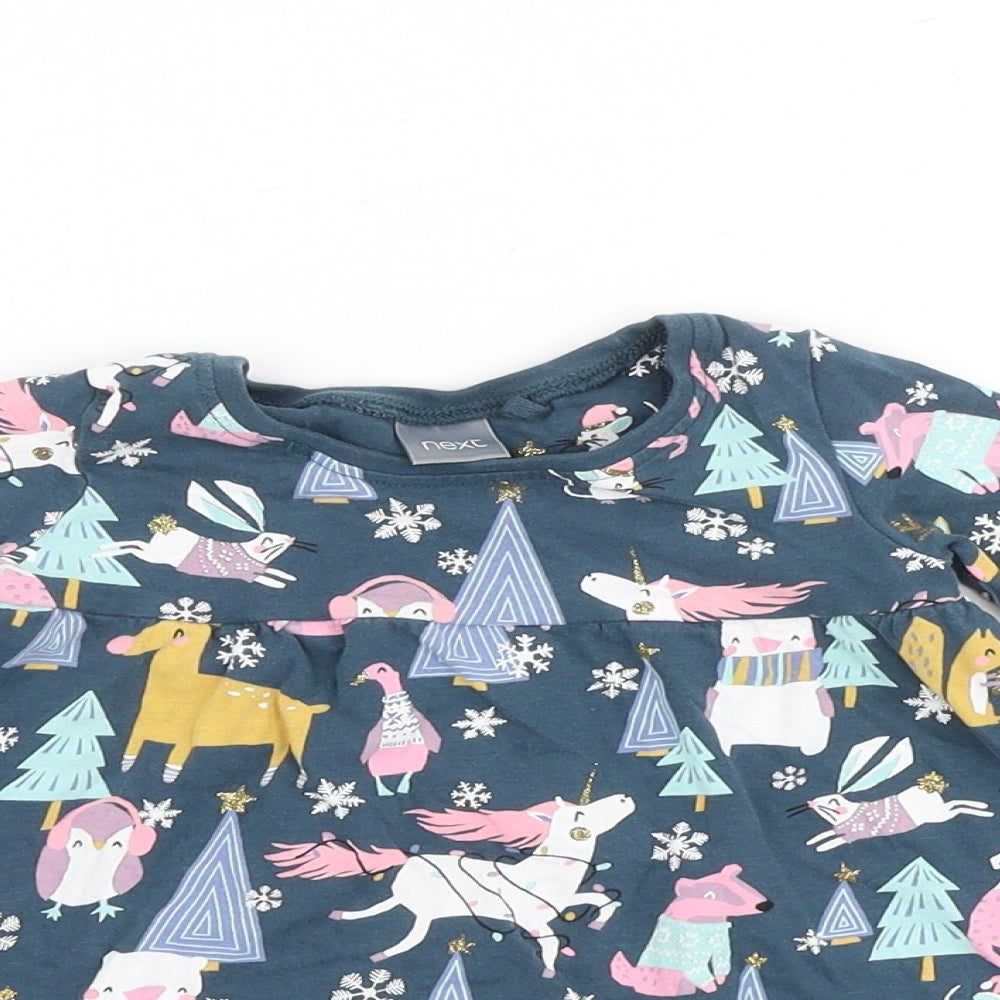 NEXT Baby Blue Geometric 100% Cotton Pullover T-Shirt Size 3-6 Months Round Neck Pullover - Cute Animals Print