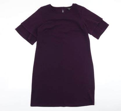 Dorothy Perkins Womens Purple Polyester A-Line Size 12 Round Neck Button
