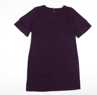 Dorothy Perkins Womens Purple Polyester A-Line Size 12 Round Neck Button