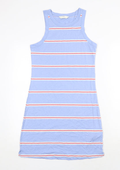 Marks and Spencer Womens Blue Striped Cotton Bodycon Size S Round Neck Pullover