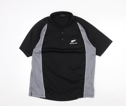 Super Shirts Mens Black Polyester Polo Size S Collared Button - New Zealand