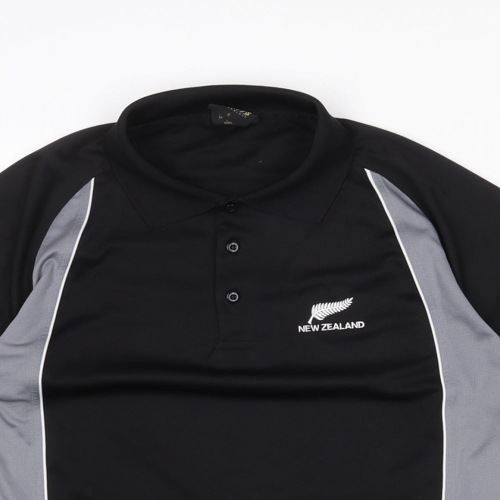Super Shirts Mens Black Polyester Polo Size S Collared Button - New Zealand